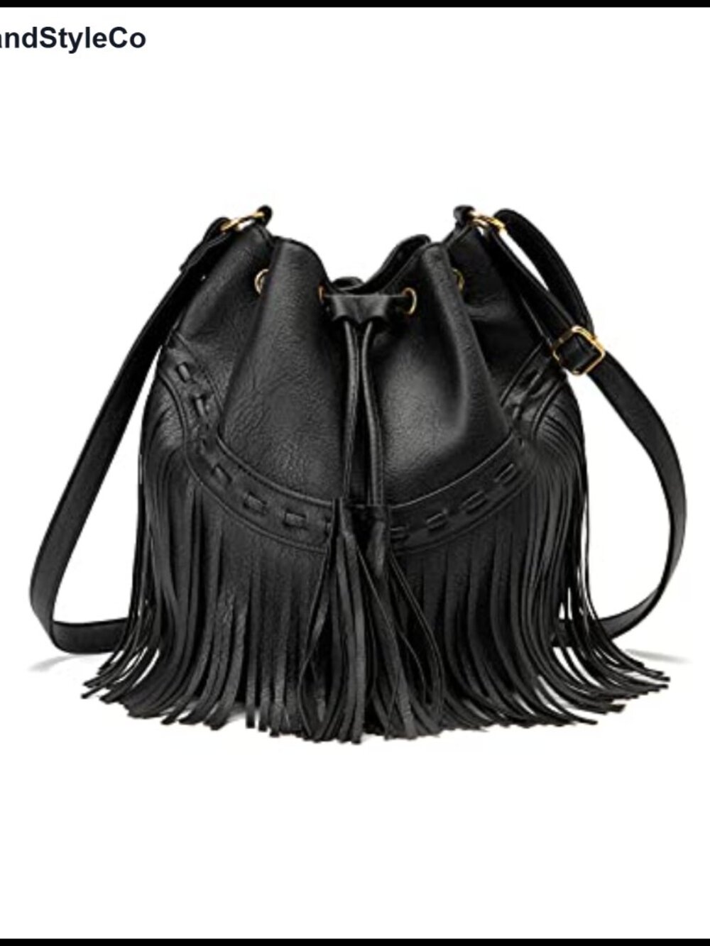 Fringe Bucket Bag Crossbody Shoulder Purse Drawstring Vegan PU Leather